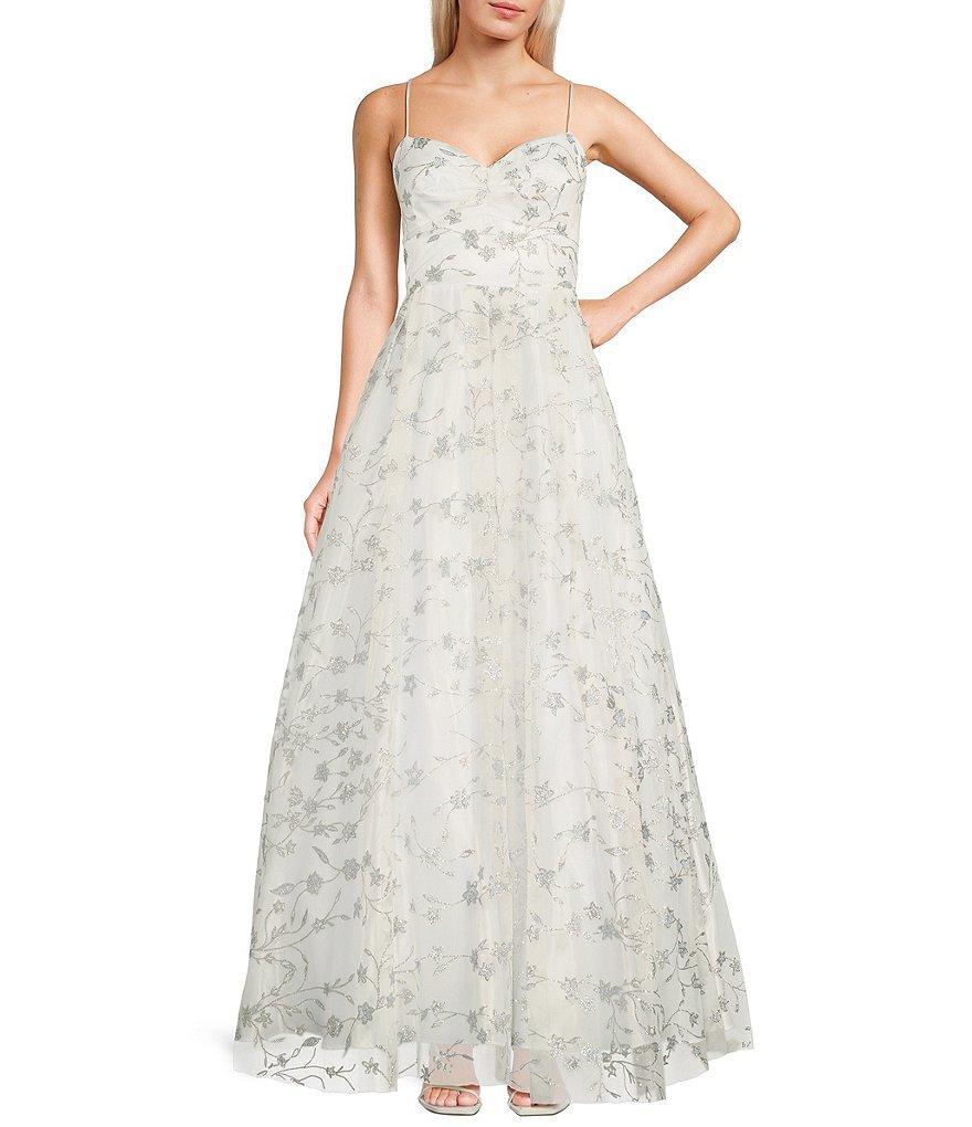 Blondie Nites Caviar Floral Glitter Pinch Lace-Up Back Ballgown Dress Product Image
