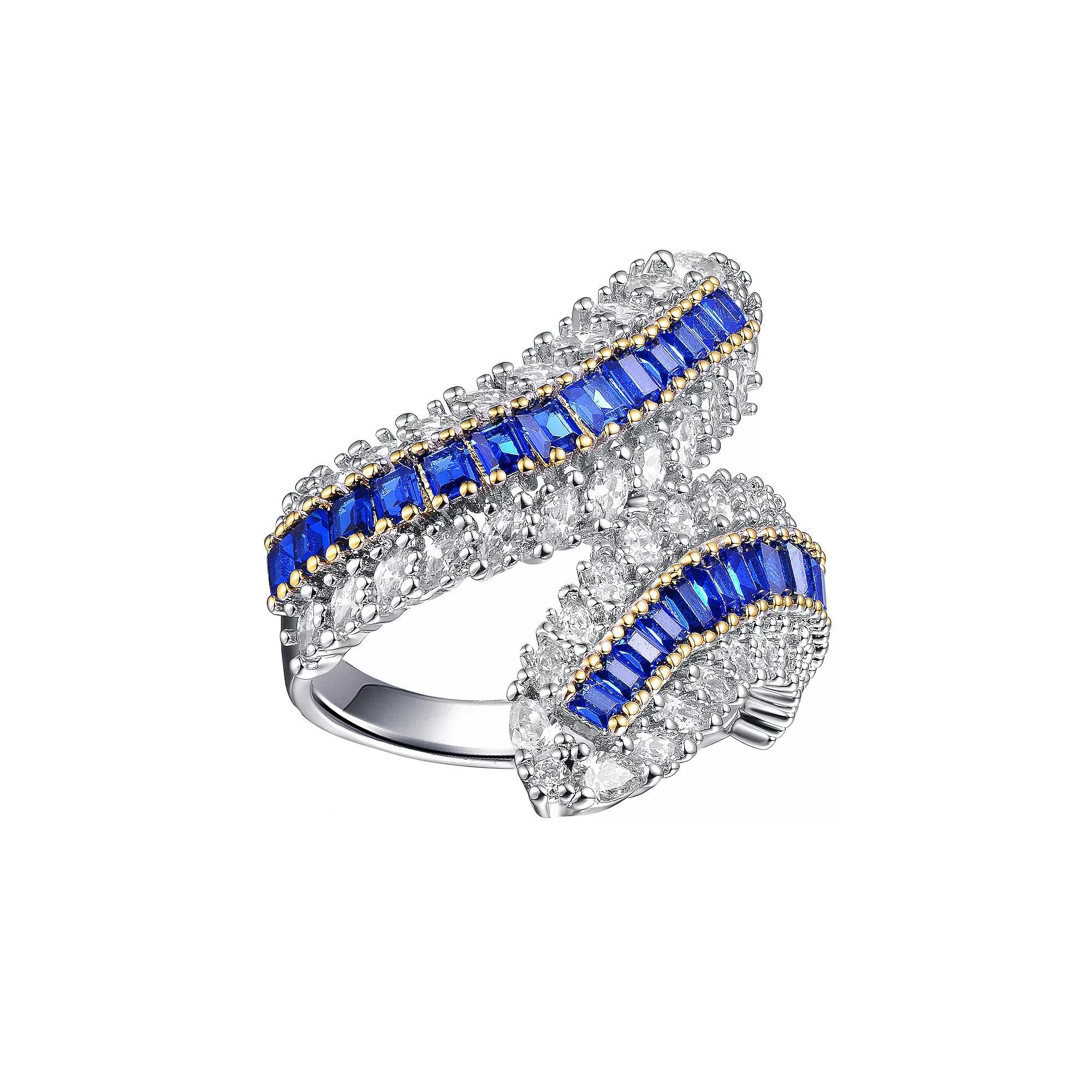 Sterling Silver Cubic Zirconia Bypass Ring, Womens Blue Product Image