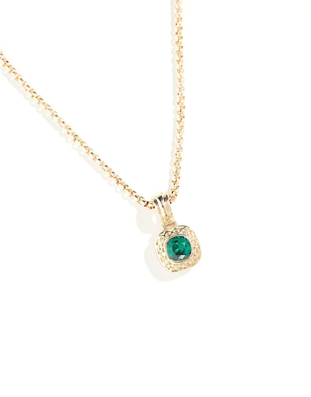 ASOS DESIGN necklace with green crystal pendant in gold tone Product Image