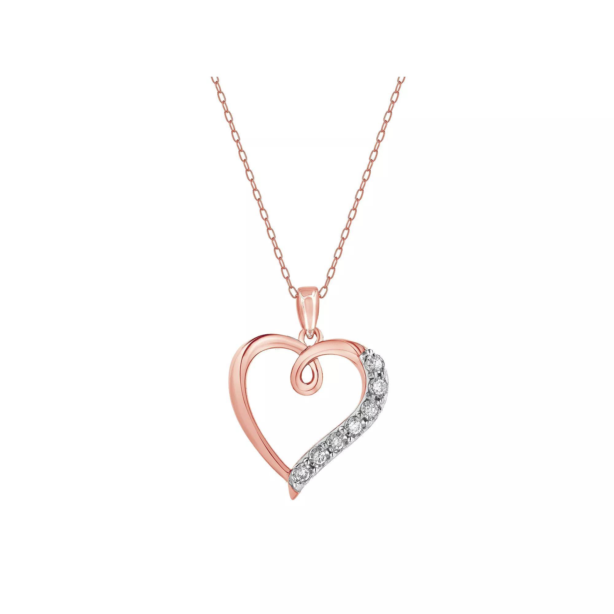 Diamond Brilliance 1/10 Carat T.W. Lab-Grown Diamond Open Heart Pendant Necklace, Women's, Size: 18", Pink Tone Product Image