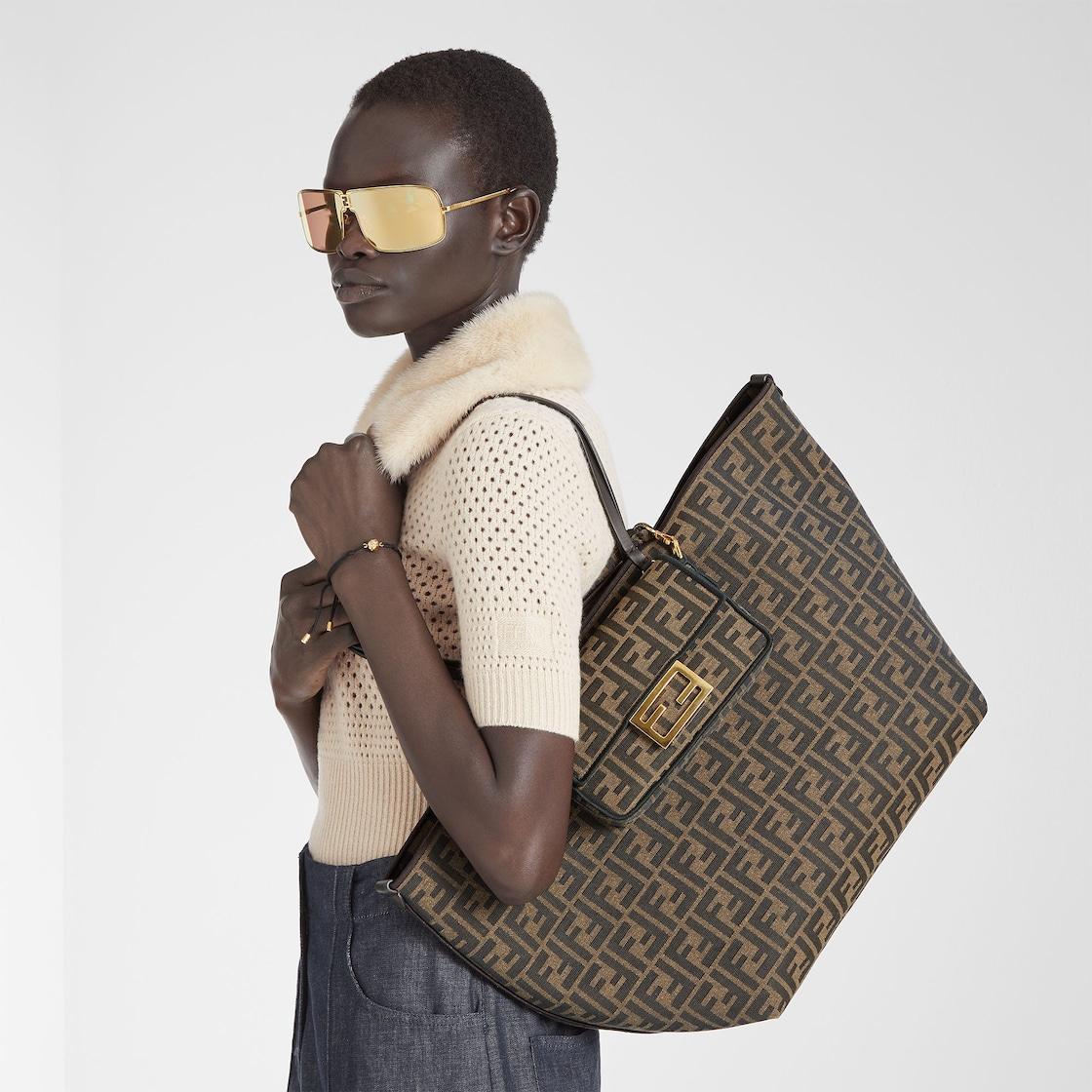 Baguette MiniBrown FF jacquard fabric bag Product Image