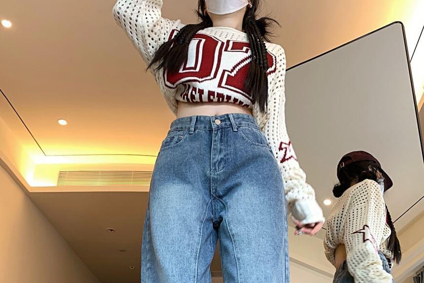High Rise Star Applique Wide Leg Jeans Product Image
