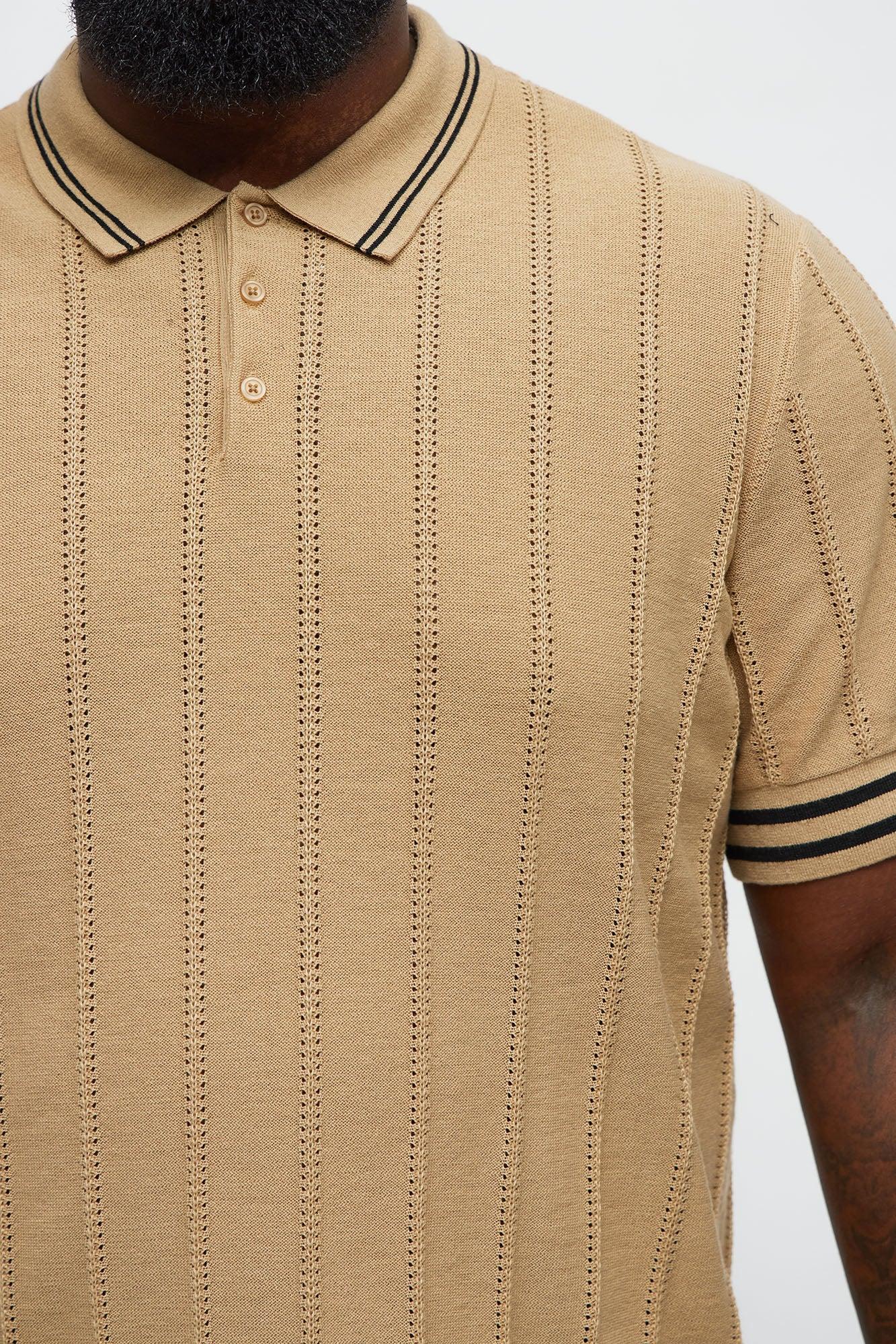 Grant Knitted Pointelle Sweater Polo - Tan/Multi Product Image
