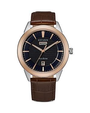 Citizen Eco-Drive Mens Day/Date Blue Dial Watch Brown Product Image