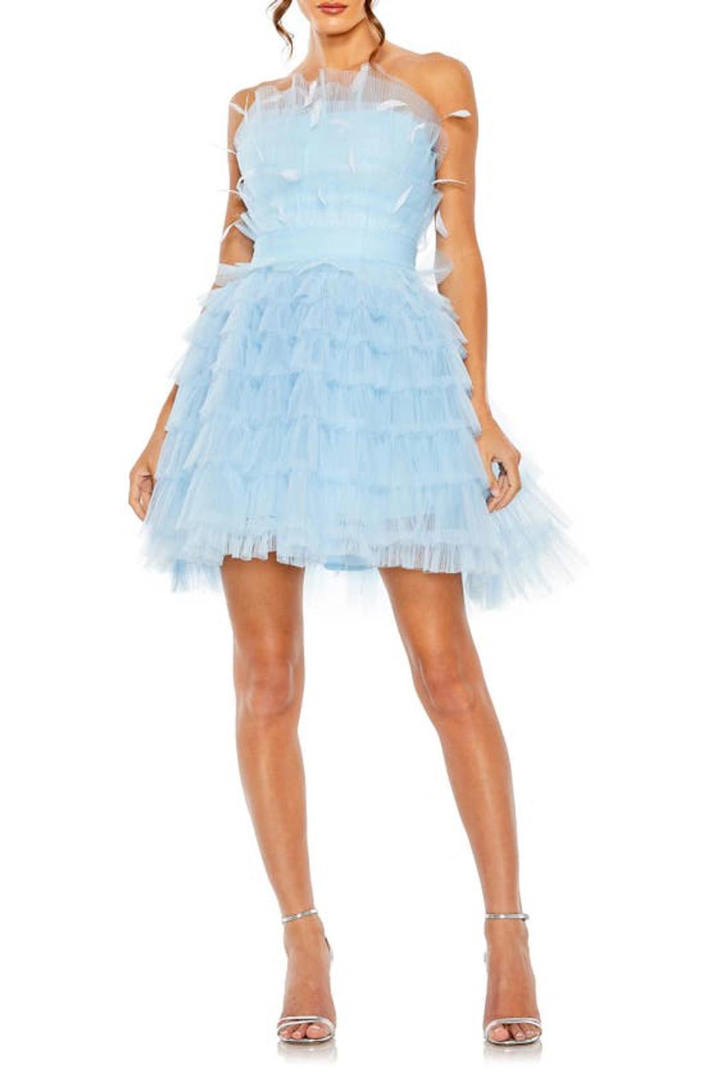Womens Tiered Feather & Tulle Mini-Dress Product Image