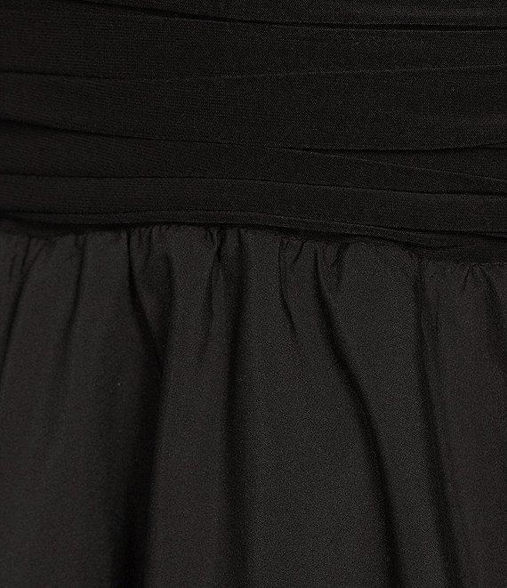 Jessica Howard Jersey Taffeta 3/4 Sleeve Portrait Collar Ruched A-Line Midi Dress Product Image