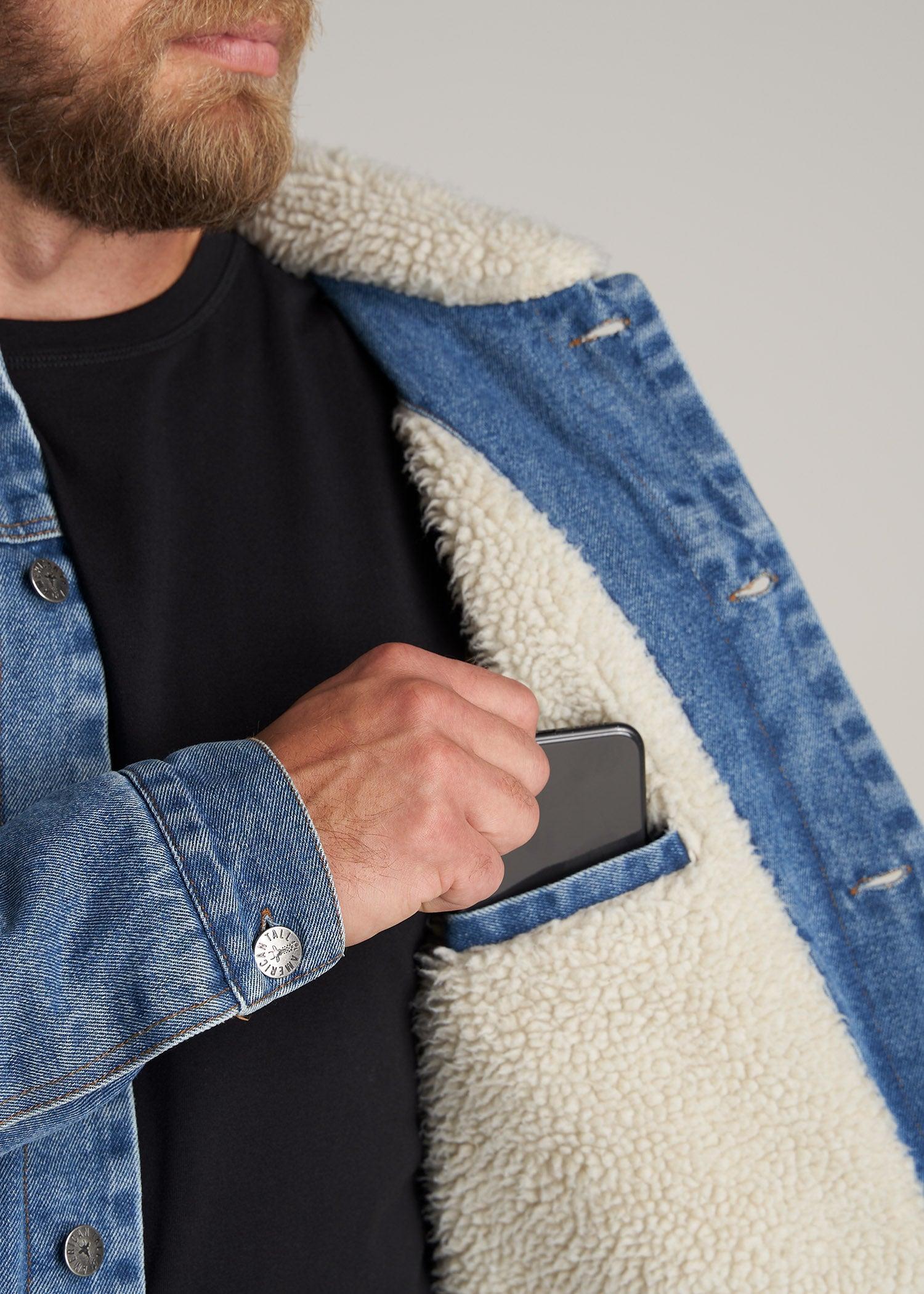 Denim Sherpa Tall Men's Jacket in Stonewash Blue Product Image