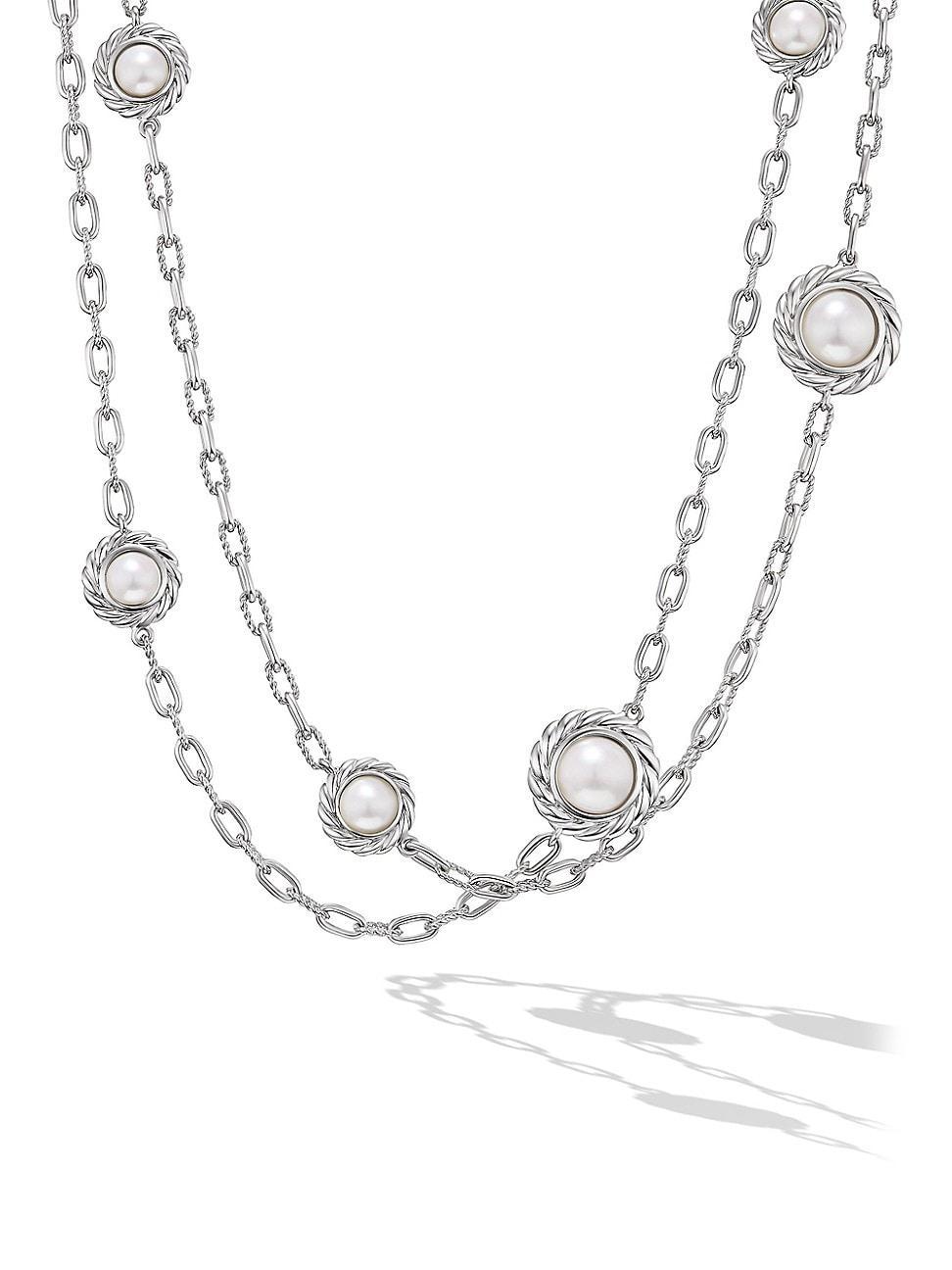 Womens Pearl Classics Station Chain Necklace in Sterling Silver 3MM Product Image