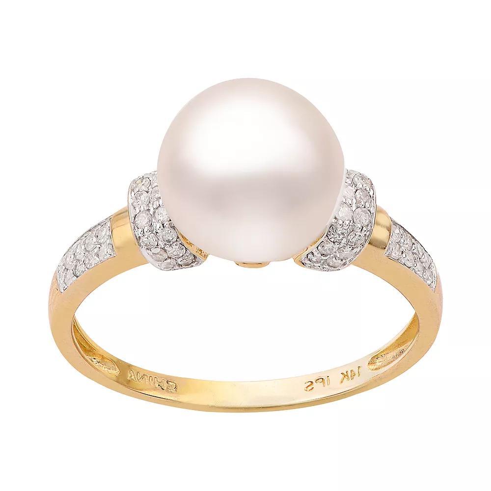 PearLustre by Imperial 14k Gold Freshwater Cultured Pearl & 1/5 Carat T.W. Diamond Ring, Womens Product Image