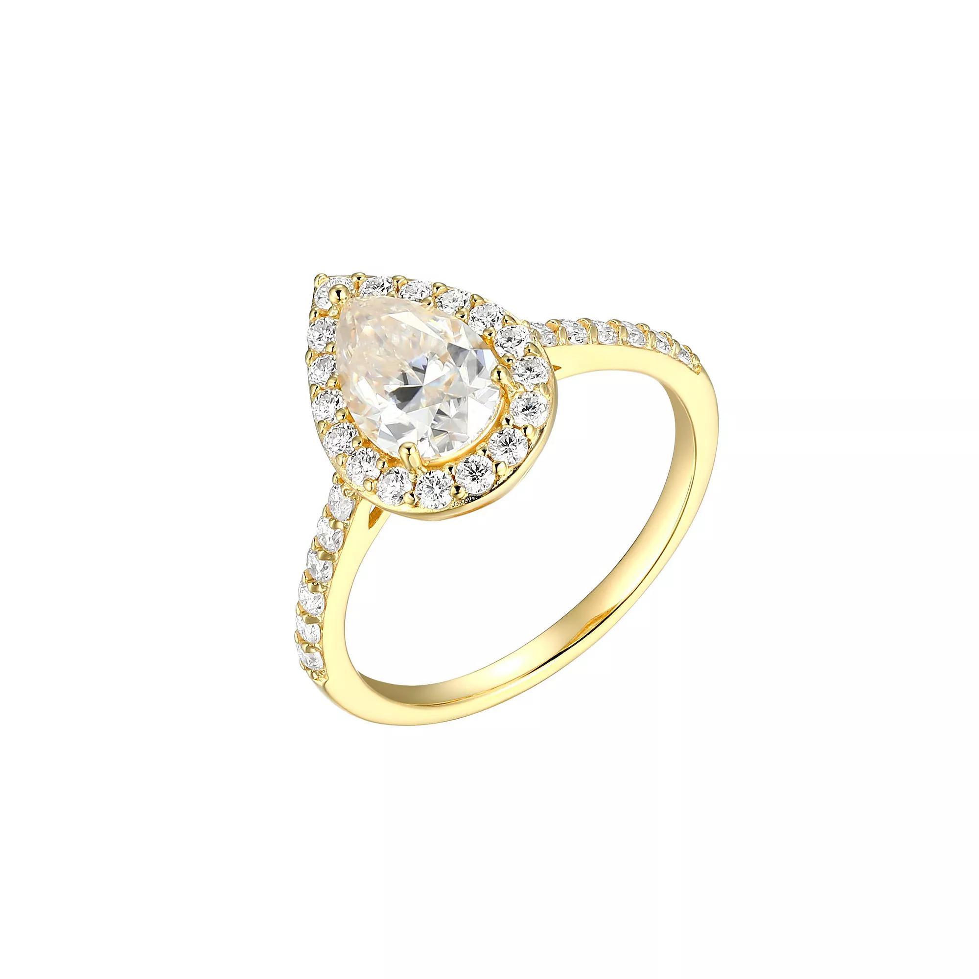 18k Gold Plated Silver Lab-Created Moissanite Pear Halo Ring, Women's, Size: 6, Gold Tone Product Image