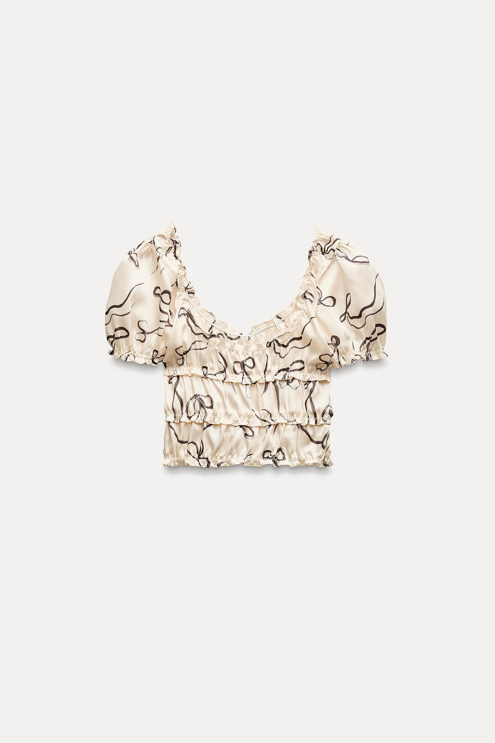SATIN EFFECT PRINTED CROP TOP Product Image