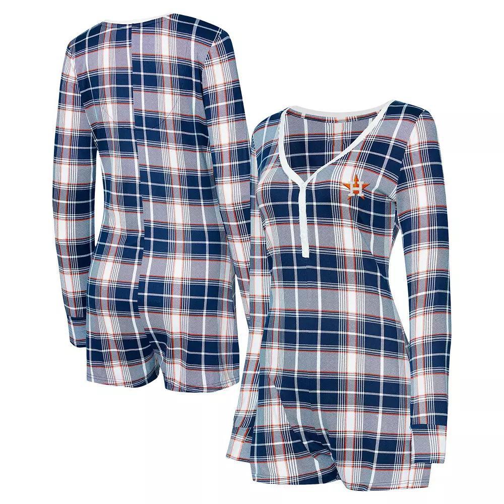 Women's Concepts Sport Navy Houston Astros Ashford Plaid V-Neck Knit Romper, Size: Large, Blue Product Image