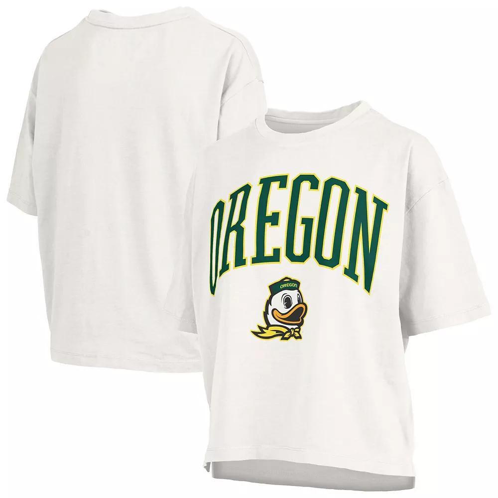 Women's Pressbox White Oregon Ducks Nelson Arch Over Logo Waist Length Oversized Slub T-Shirt, Size: 2XL Product Image