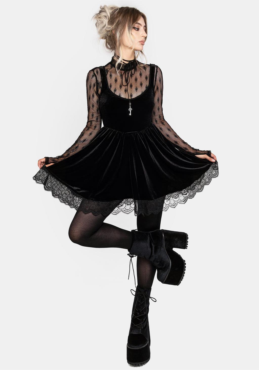 Orbweb Lace Hem Velour Mini Dress Product Image