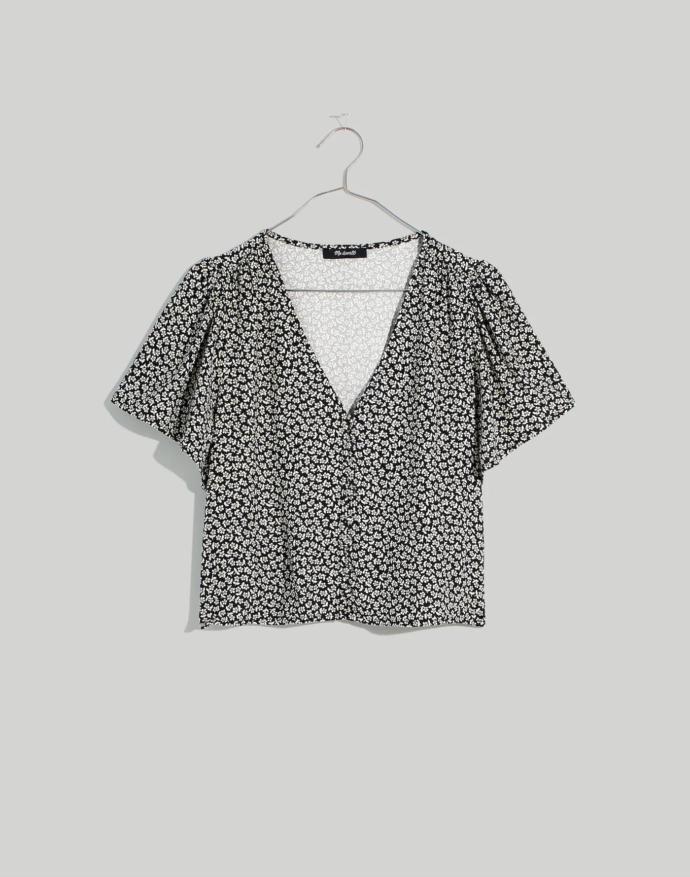 Flutter-Sleeve Crop Top in Micro Daisy Product Image