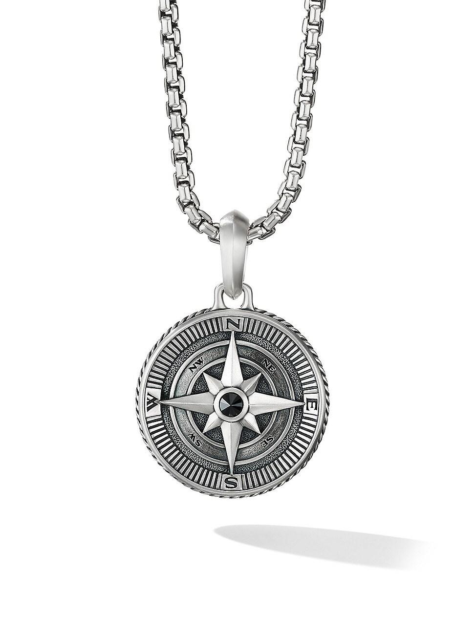 David Yurman Mens Sterling Silver Maritime Compass Amulet with Black Diamond Product Image