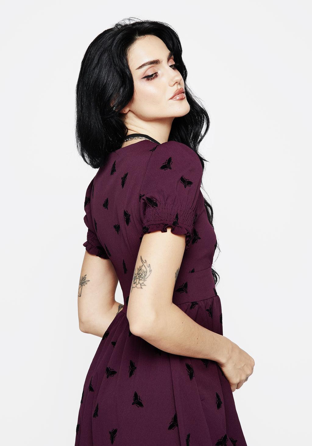 Styx Moth Flocked Velour Print Midi Dress Product Image
