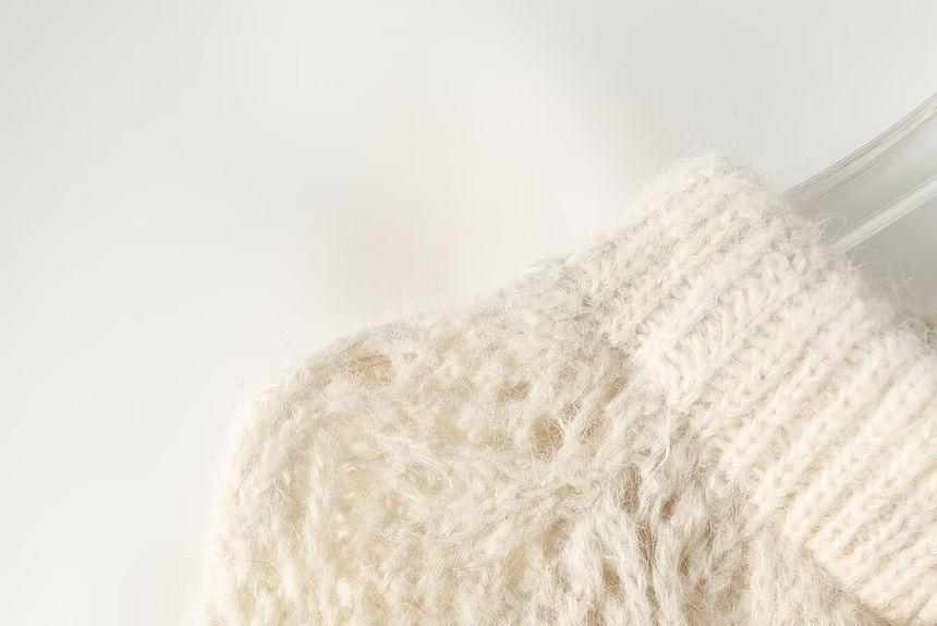 Tie-Neck Melange Pointelle Sweater Product Image
