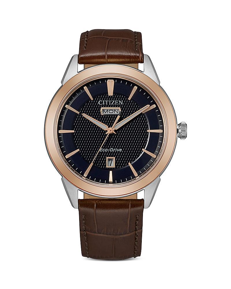 Citizen Eco-Drive Mens Day/Date Blue Dial Watch Brown Product Image