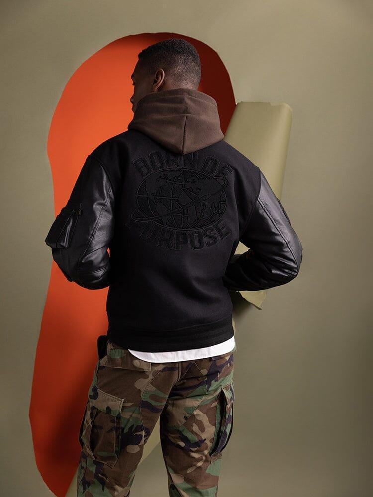 FAUX LEATHER MA-1 VARSITY BOMBER JACKET Product Image