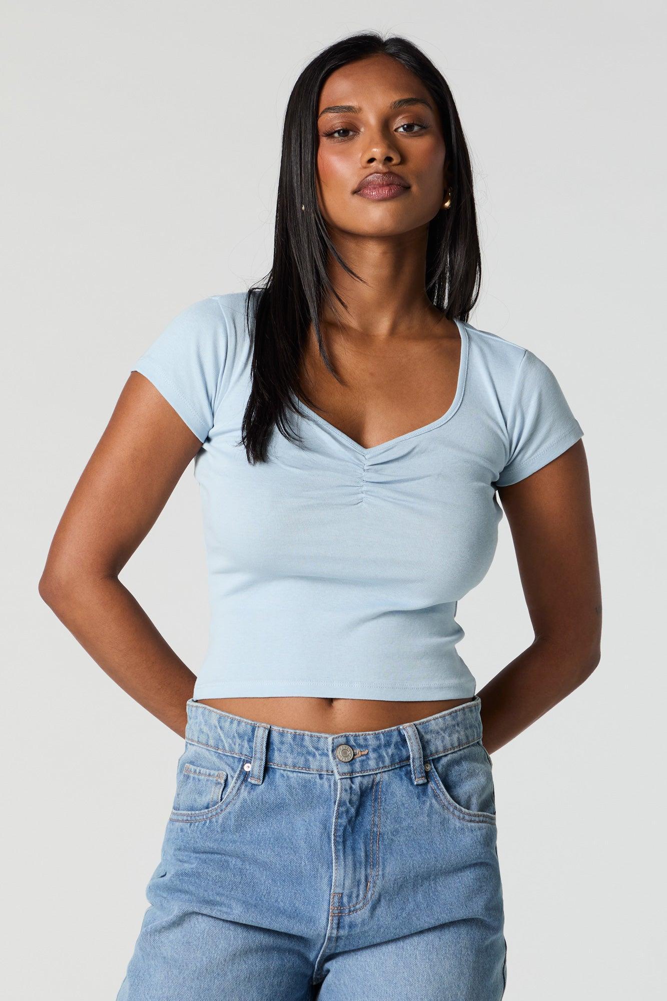 Ribbed Cinched Sweetheart T-Shirt Female Product Image