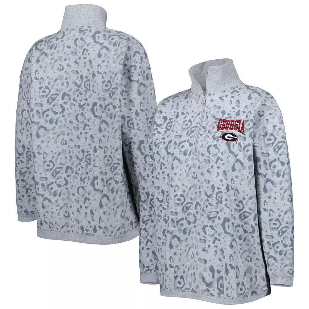 Women's Gameday Couture Heather Gray Georgia Bulldogs Leopard Quarter-Zip Sweatshirt, Size: Medium, Grey Product Image