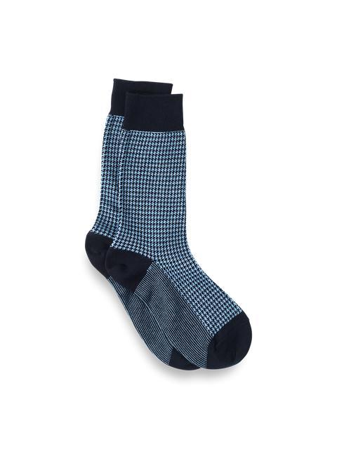 Houndstooth Cotton Blend Sock - Navy Product Image