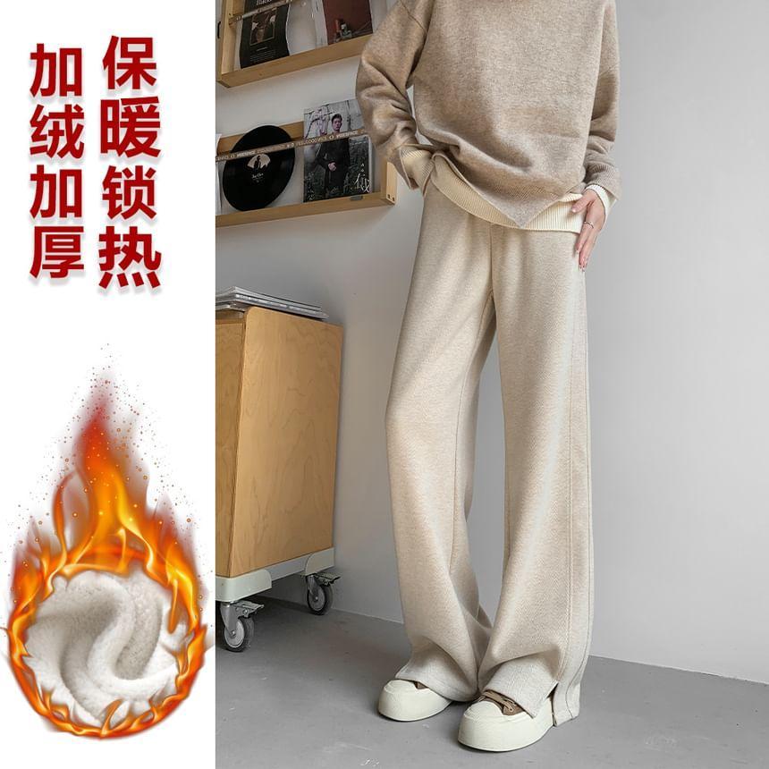 Mid Waist Plain Wide Leg Pants Product Image