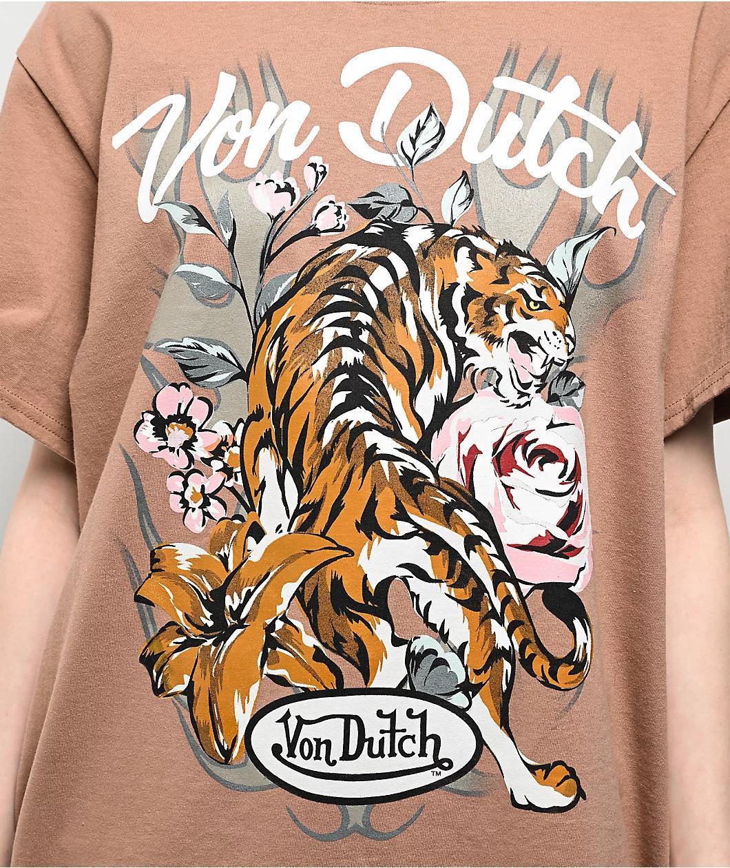 Von Dutch Tiger Rose Beige T-Shirt Product Image
