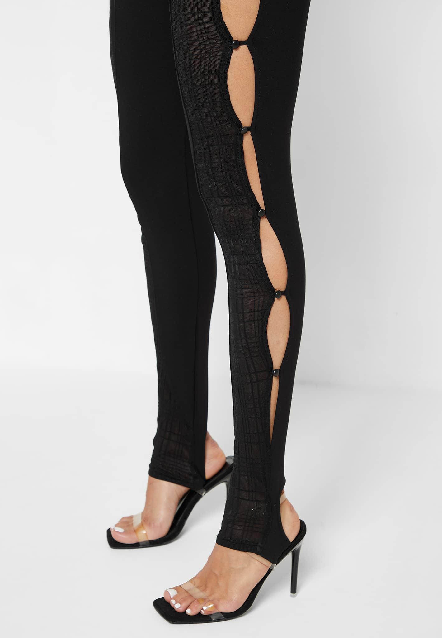 Bandage & Mesh Cut Out Leggings - Black Female Product Image