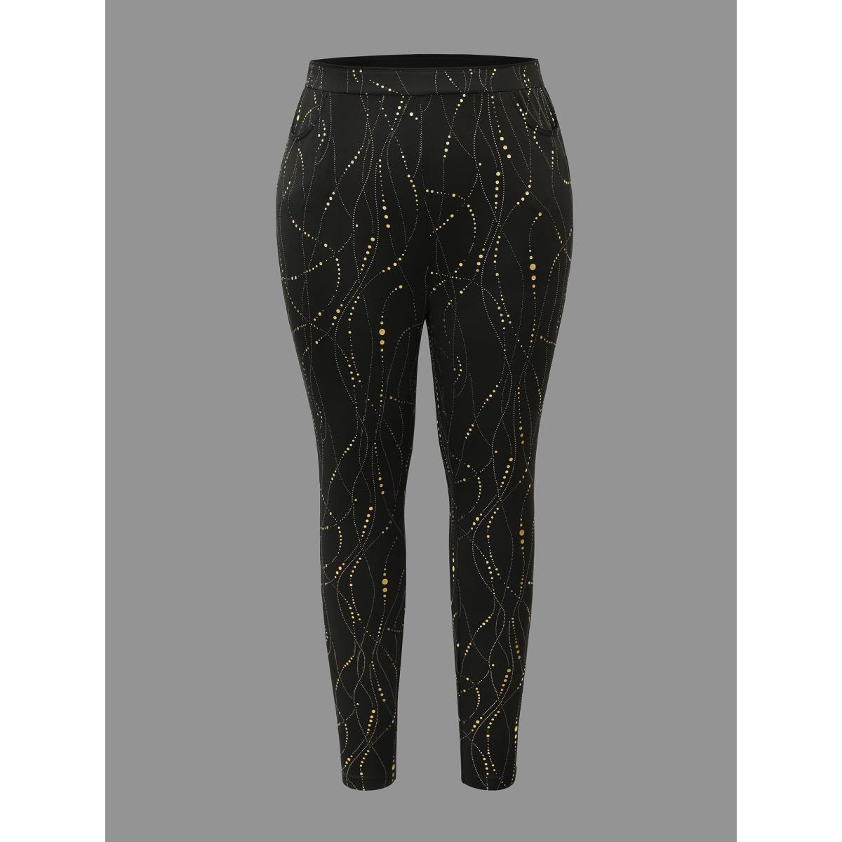 Plus Size Shiny Glitter Skinny Fit Leggings Women Black Elegant High stretch Skinny Mid Rise Everyday Leggings BloomChic 30/6X Product Image