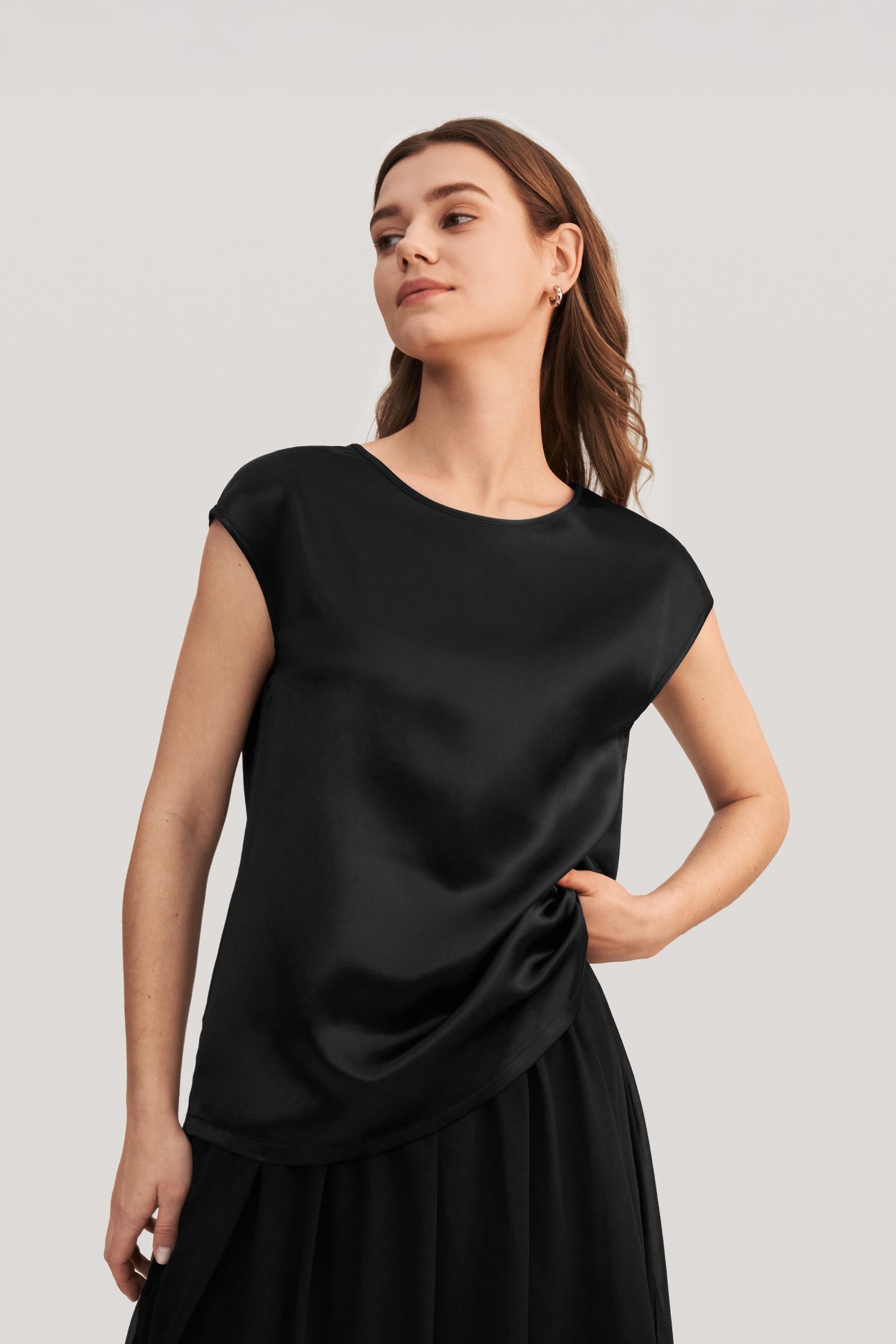 Basic Cap Sleeves Silk Tee Product Image