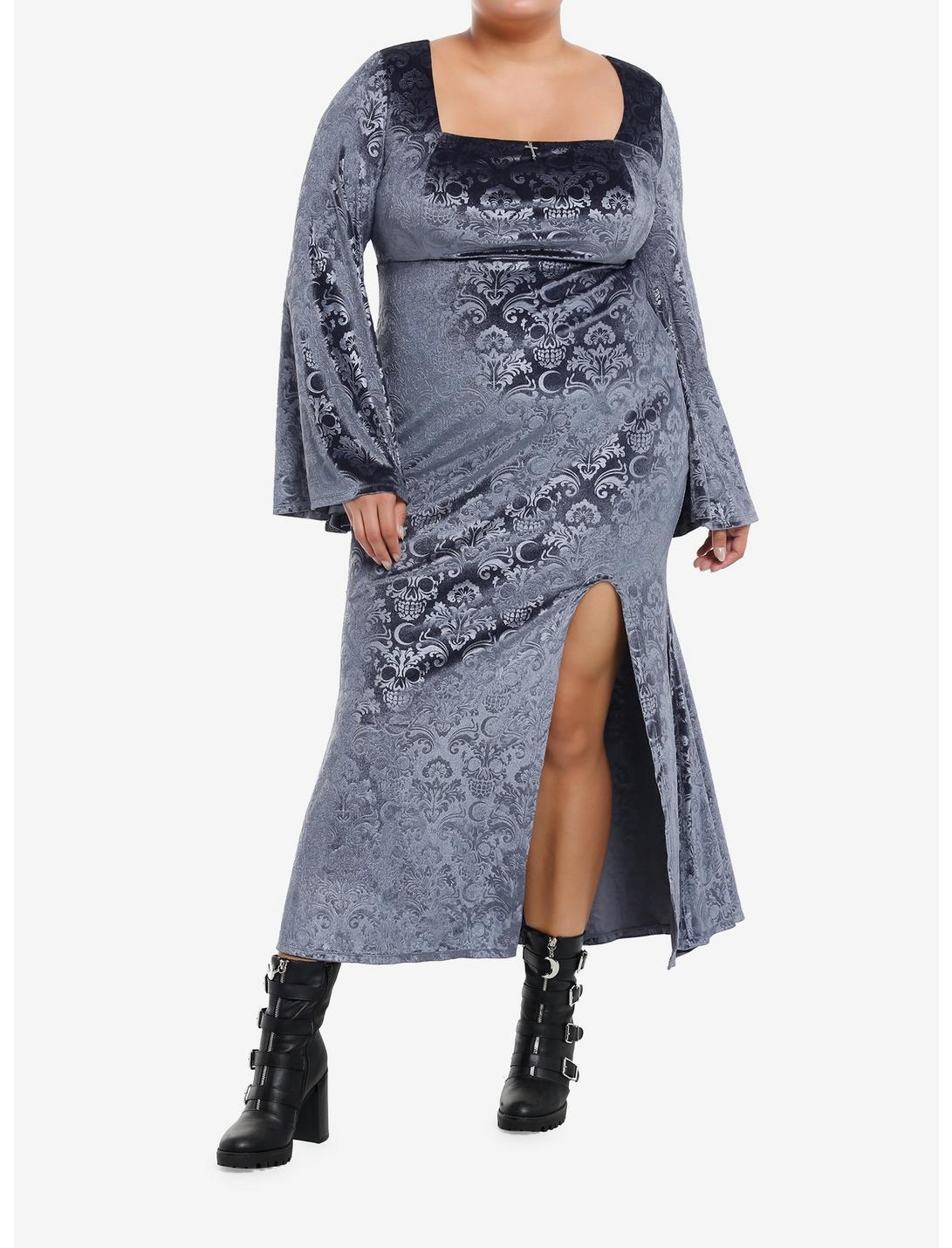 Cosmic Aura Skull Filigree Debossed Velvet Maxi Dress Plus Size Product Image