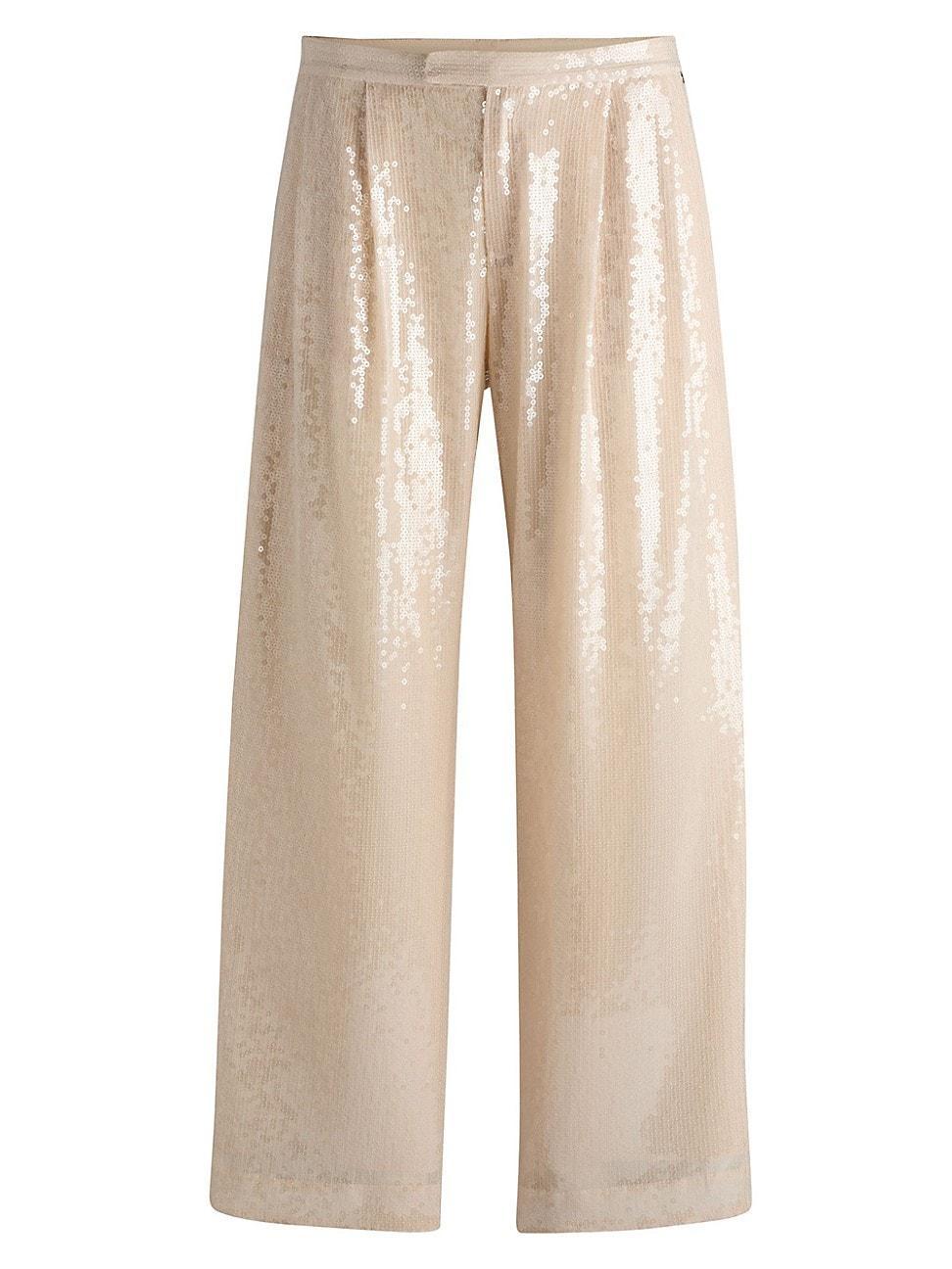 Womens Straight-Fit Trousers in Sequined Stretch Fabric Product Image
