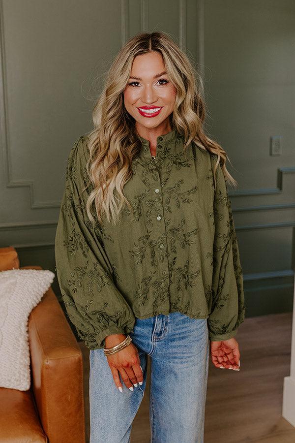 Lost In Love Embroidered Button Up in Olive Product Image