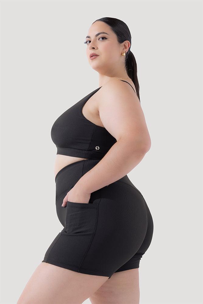 Crisscross Hourglass® Midi Shorts with Pockets (Ribbed) - Dark Charcoal Product Image