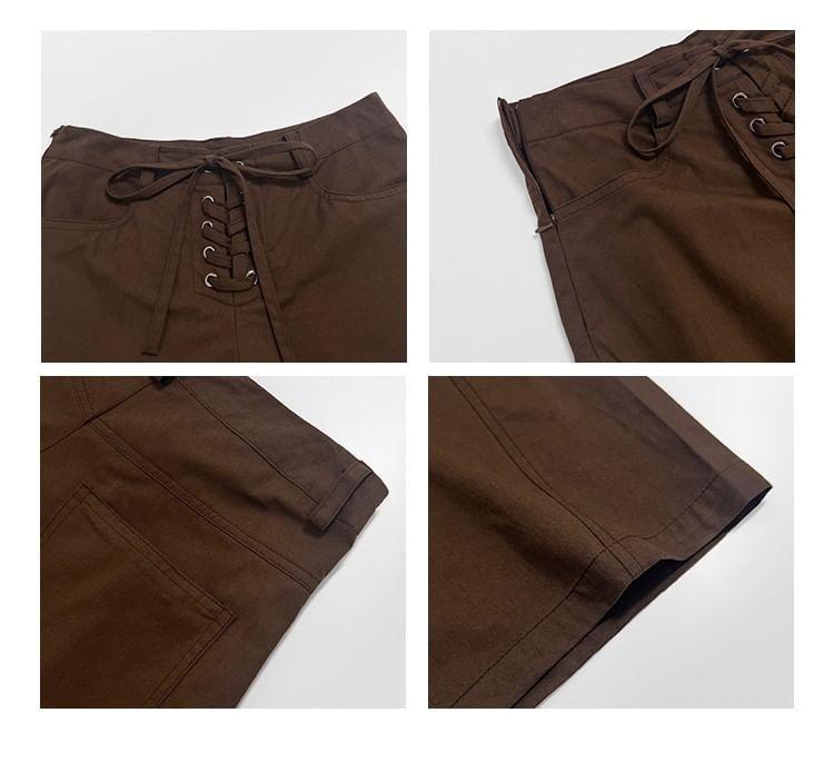 High-Rise Straight-Leg Loose Pants With Lace-Up Detailing Product Image