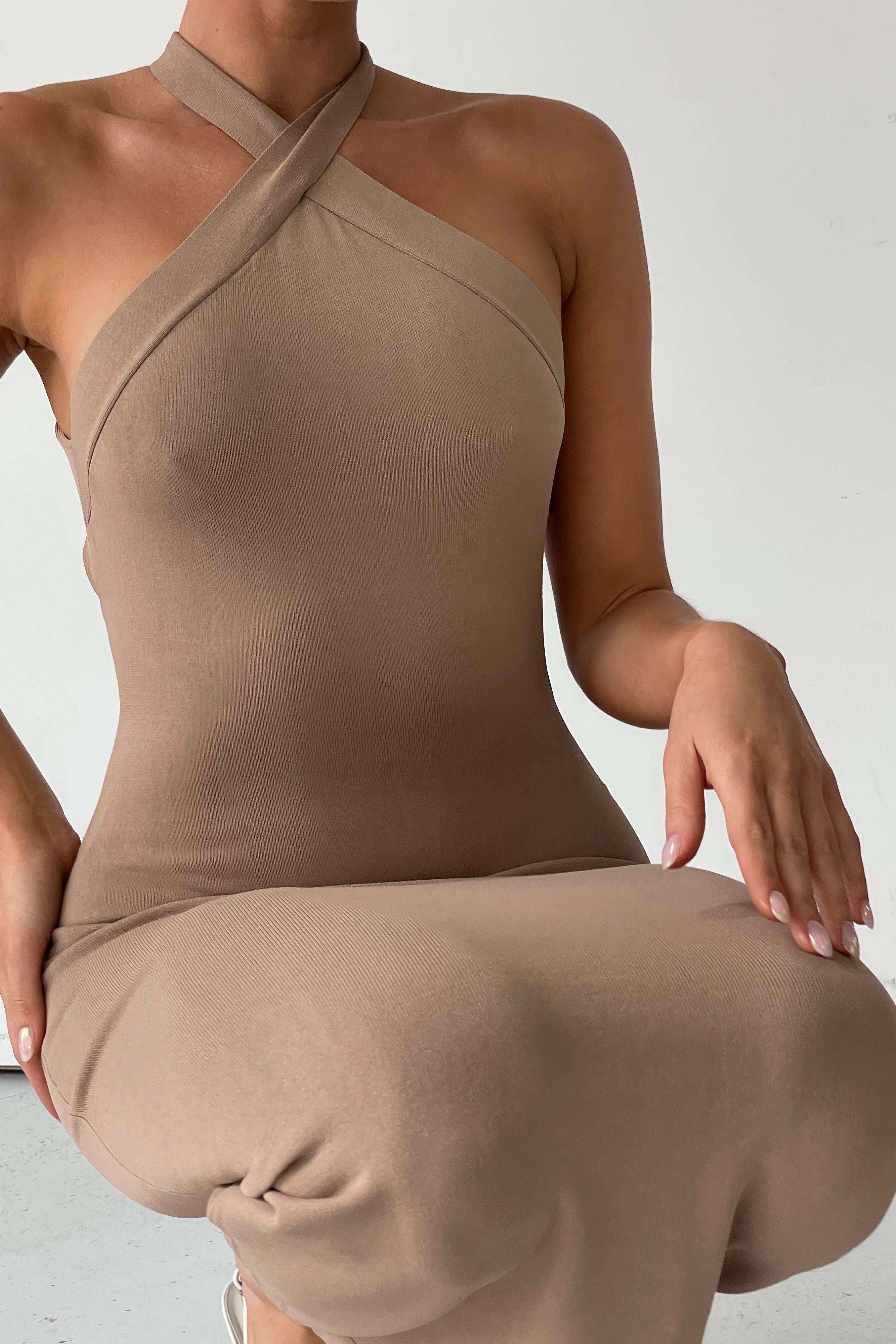 Sarai Halter Neck Knit Midi Dress - Wheat Product Image