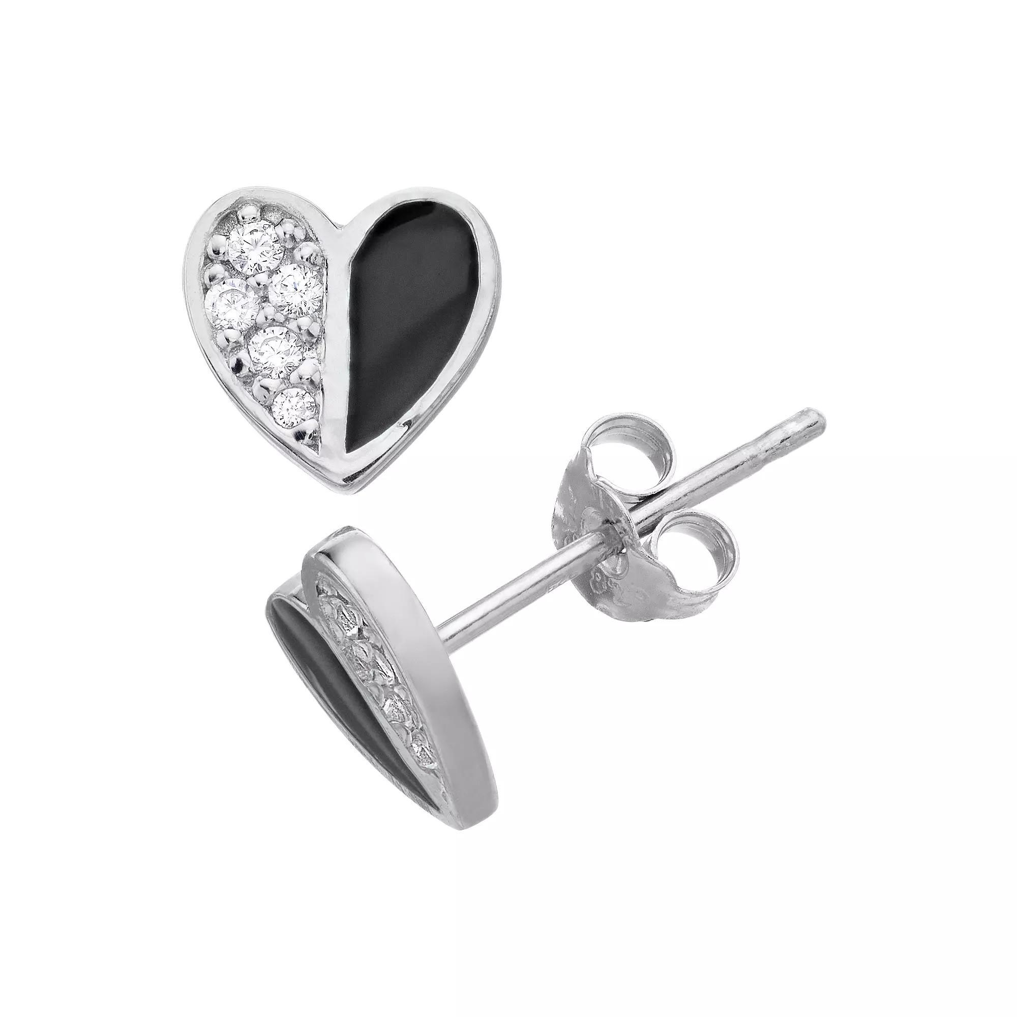 Aleure Precioso Sterling Silver Cubic Zirconia & Enamel Heart Stud Earrings, Women's, Sterling Blue Product Image
