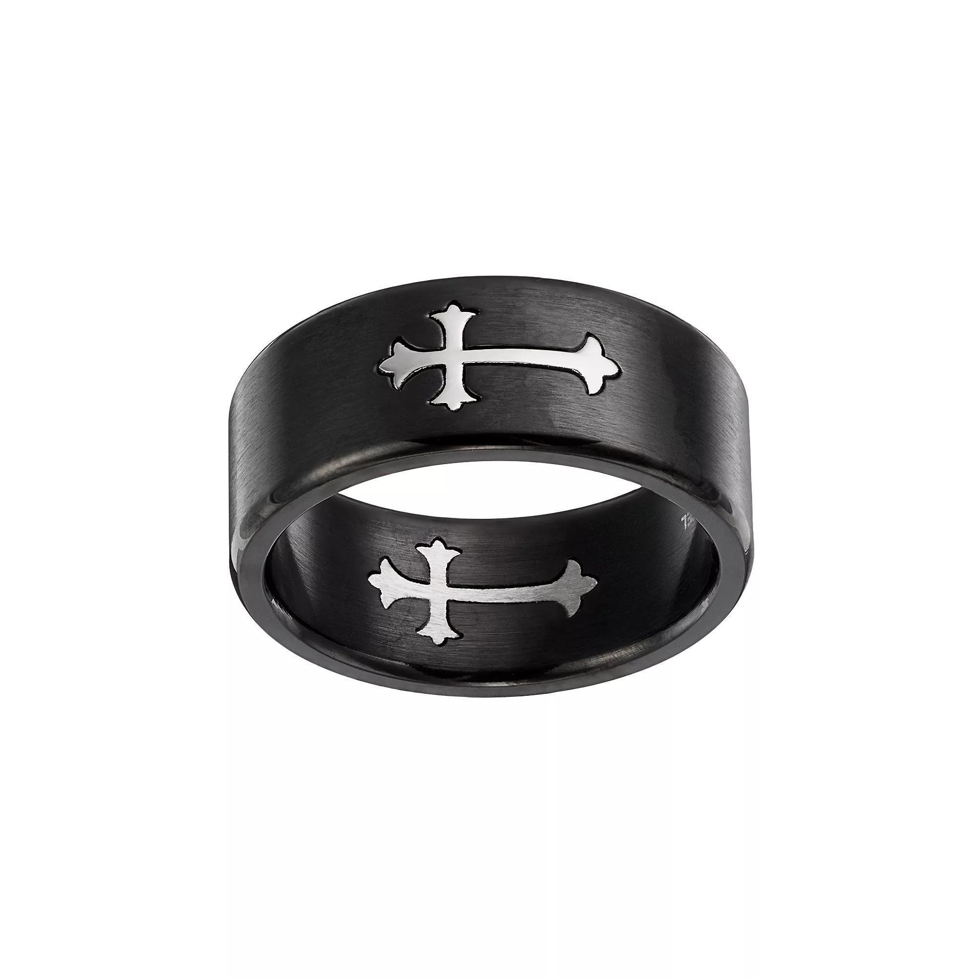 Men's Stainless Steel Cross Ring, Size: 12, Black Product Image