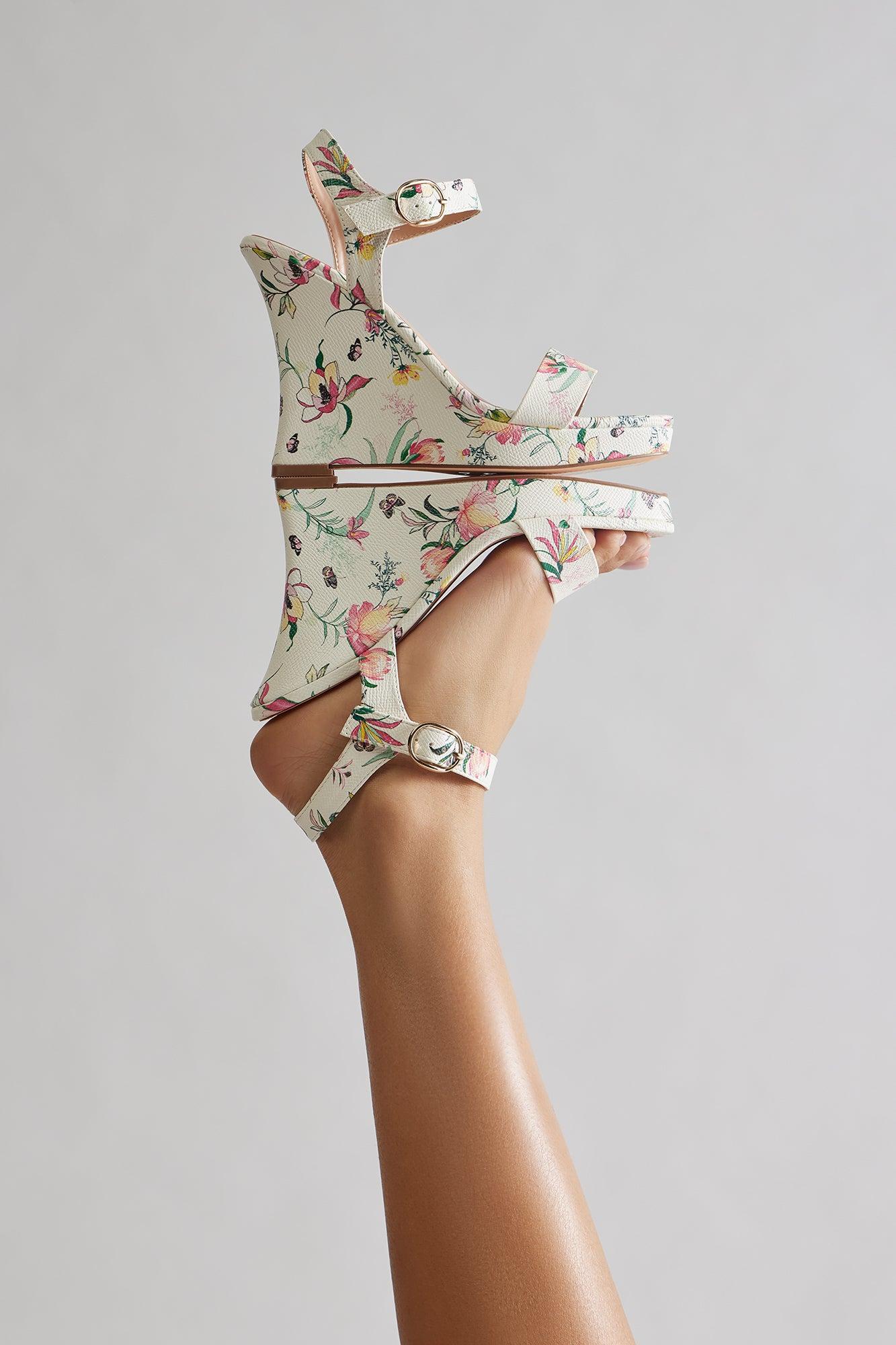 Daily Faux Leather Ankle Strap Wedges - White/combo Product Image