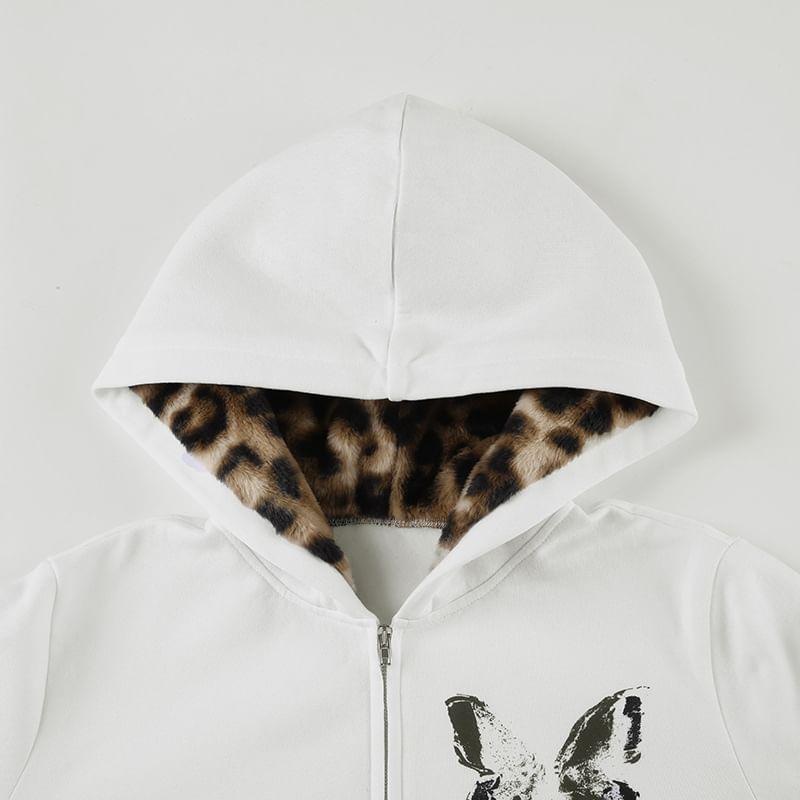 Butterfly Print Zip-Up Hoodie Product Image
