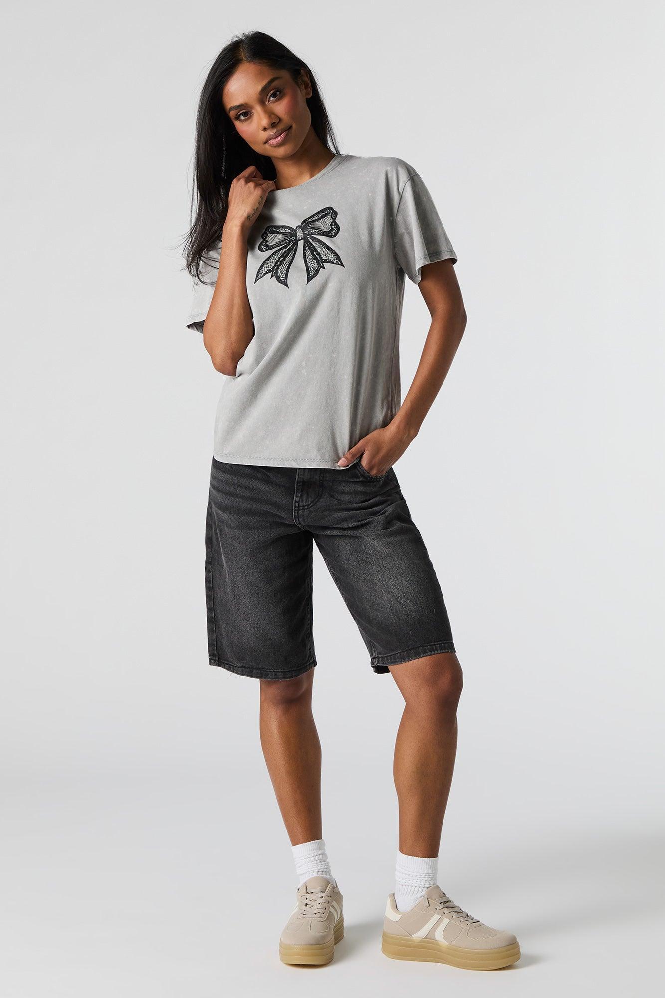 Bow Graphic Washed Boyfriend T-Shirt Female Product Image