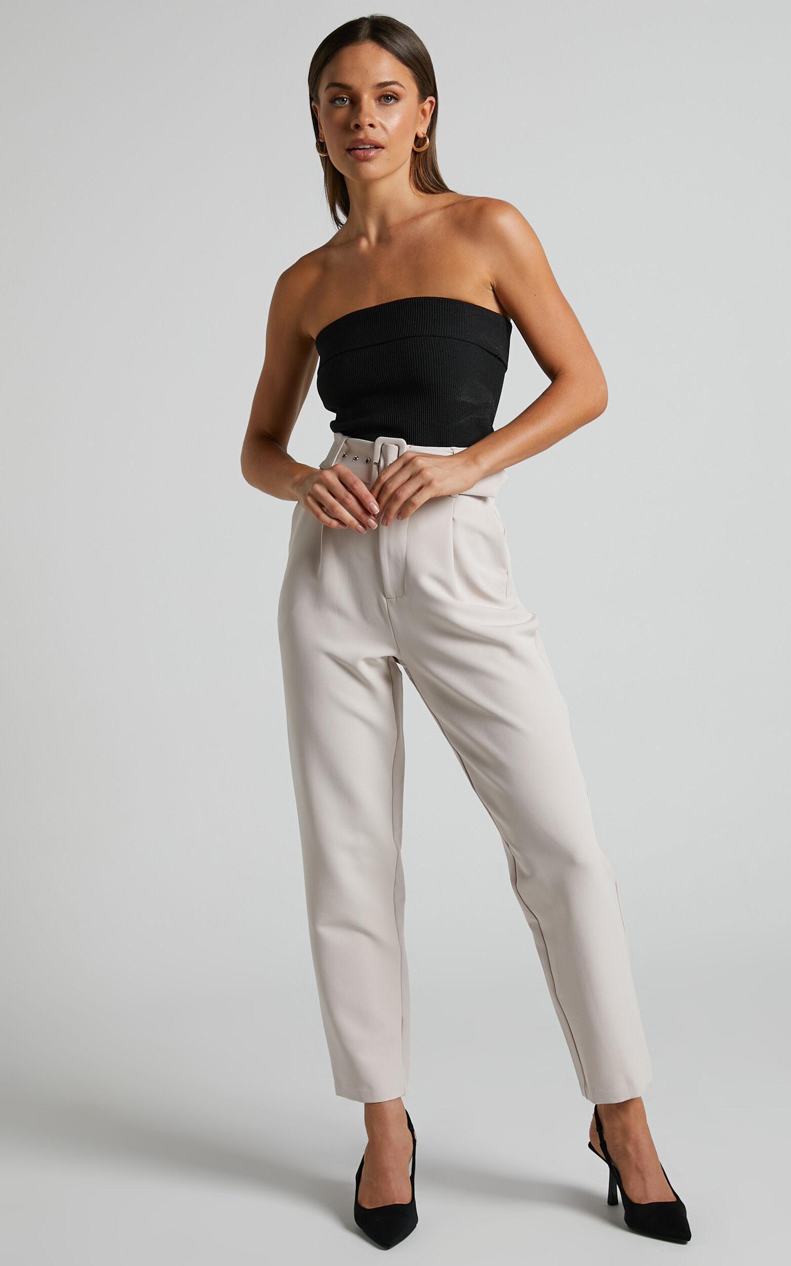Milica Trousers - Belted High Waisted Trousers in Beige Product Image