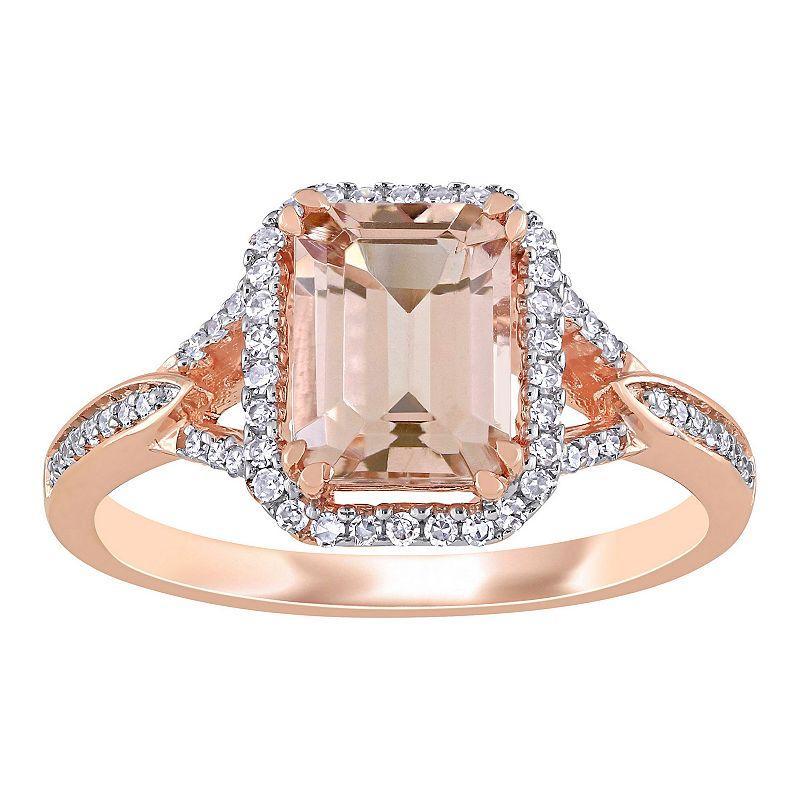 Stella Grace 14k Rose Gold Morganite & 1/5 Carat T.W. Diamond Halo Engagement Ring, Womens, 14k Rsgold Product Image