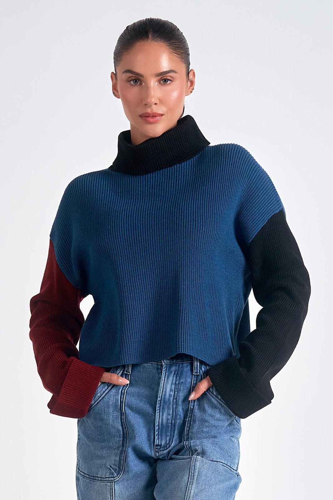 Sweater Mock neck Colorblock Product Image