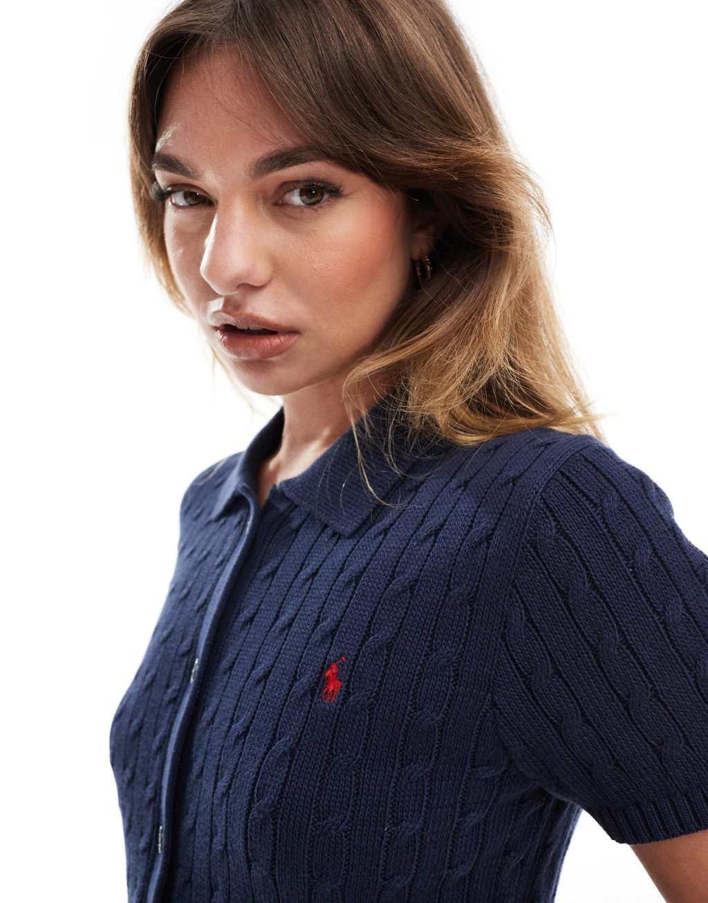 Polo Ralph Lauren short sleeve collared cardigan in navy Product Image