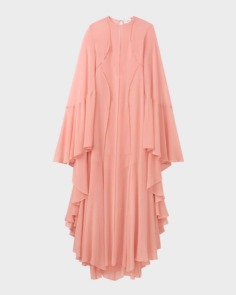 Plunging-Illusion Sheer Silk Georgette Cape Gown Product Image