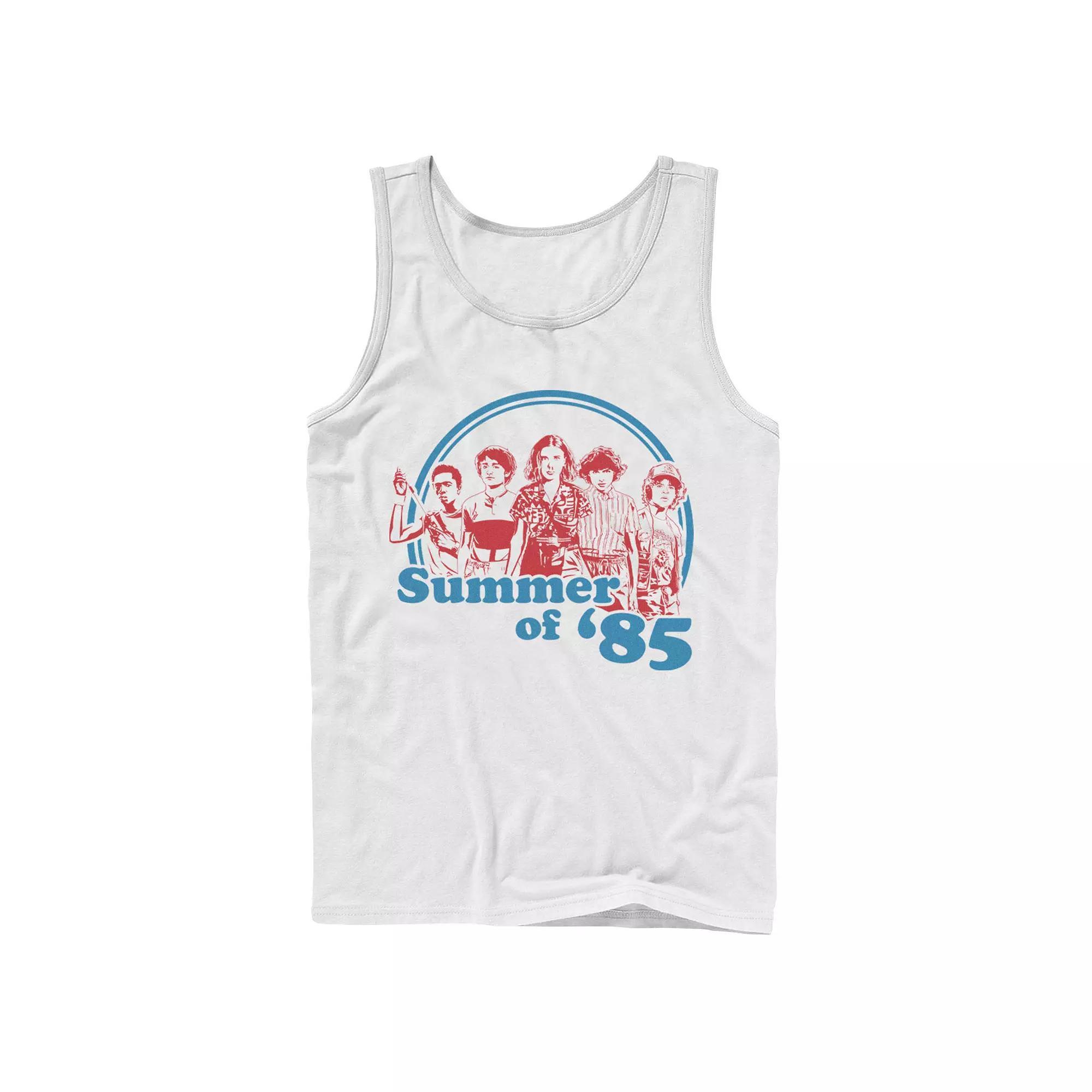Men's Stranger Things Summer Of '85 Group Shot Tank Top, Size: Large, White Product Image
