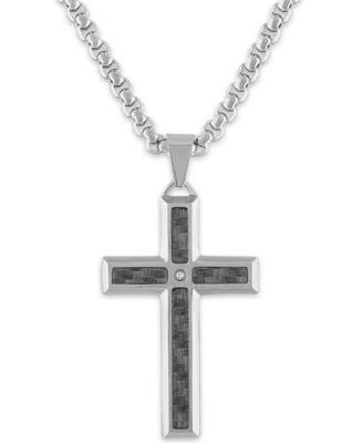 Mens Diamond Accent Gray Carbon Fiber Cross 24 Pendant in Stainless Steel - Grey Product Image